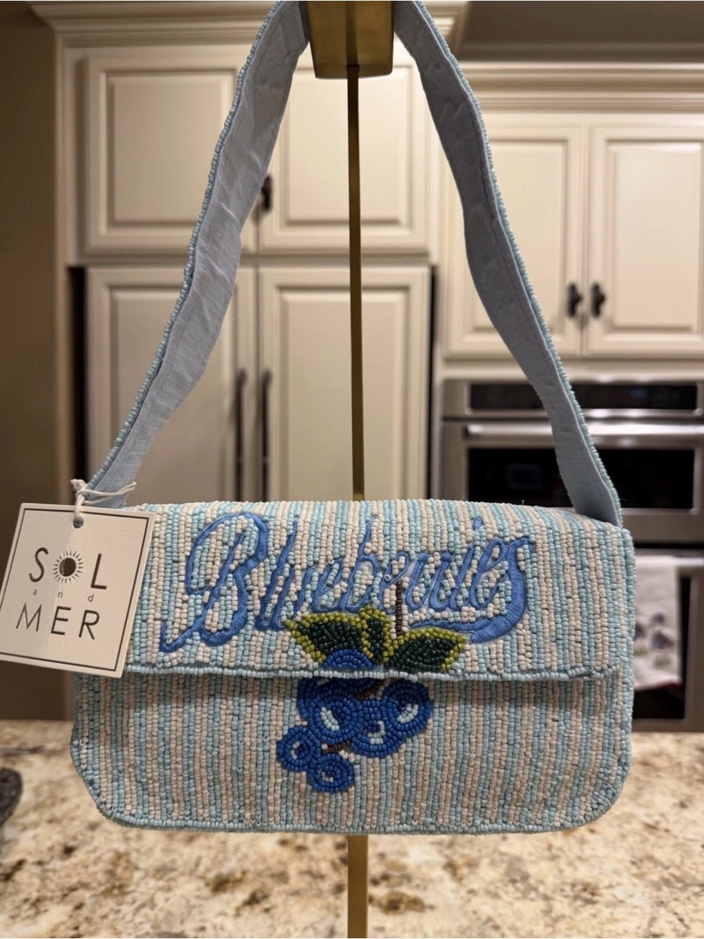 Sol and Mer Light Blue 'Blueberries' Beaded Shoulder Bag